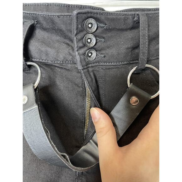 HT Denim Jeans Womens 9 Black Hi-Rise Super Skinny O-Ring Strap Triple Button - Picture 2 of 10